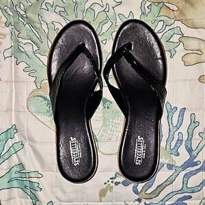 Seychelles Made in Italy Black Leather Cork Sandals 8 M - NWOT